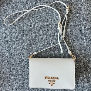 White and gold Prada crossbody purse